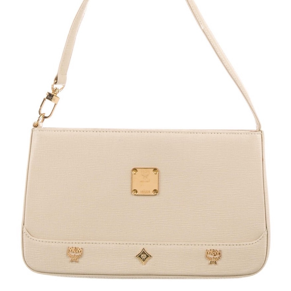 MCM Cream Shoulder Bag with Gold Accents